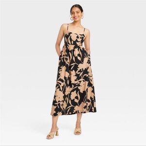 A New Day Best Midi Dress Floral Tropical Tie Back L